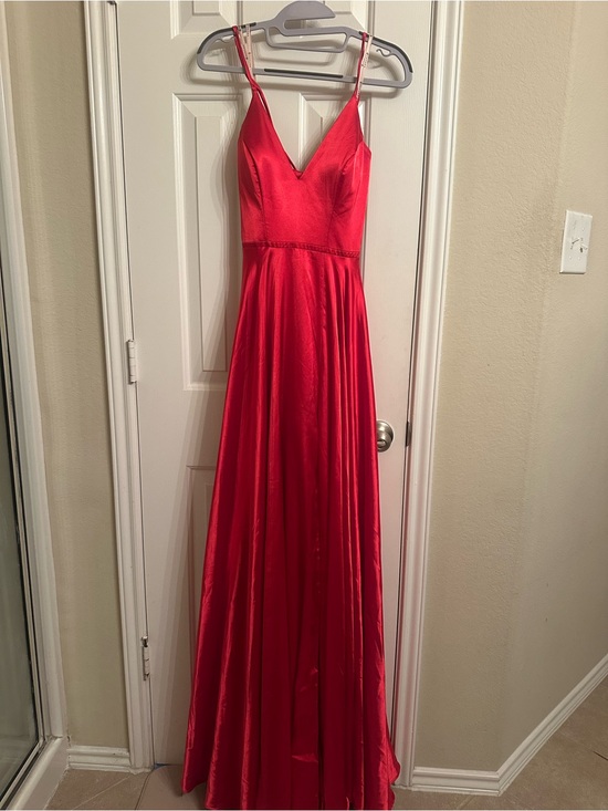 Faviana Dresses & Skirts - NWT Faviana Red Satin V-Neck Spaghetti Strap Maxi Prom Bridesmaid Slit Dress
